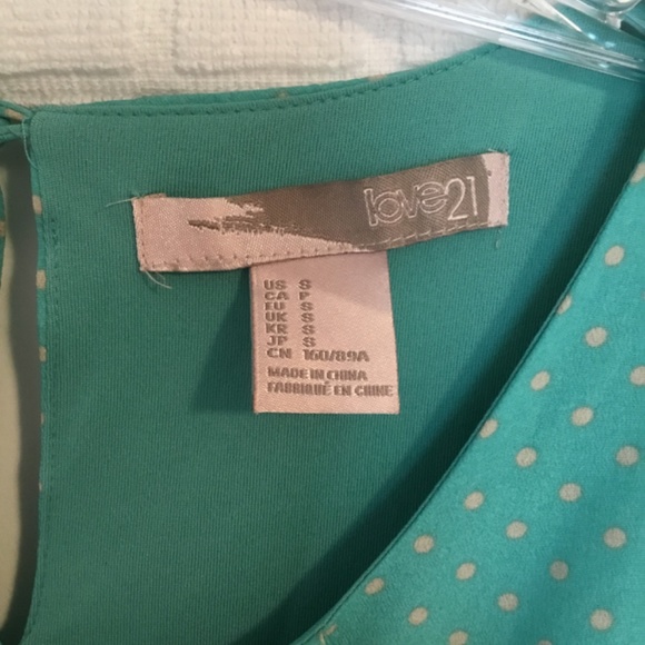 Love 21 Sleeveless Lined Polka Dot Dress Light Green/ Beige/ Brown Belt Size S - Picture 3 of 4